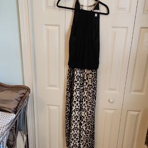 Dressbarn Black and Leopard Print Jumpsuit